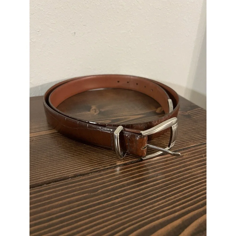 Vintage Men's Belt Genuine Calfskin Leather Tan Solid Brass‎ Spain Italy Size 46